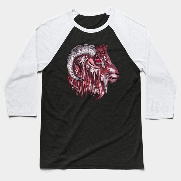 Halloween occult red goat Baseball T-Shirt by deadblackpony